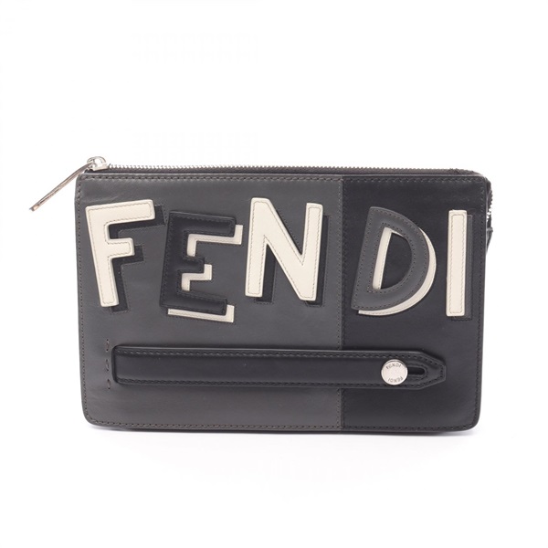 FENDI business clutch bag 7N0078 leather Black Gray White Used mens