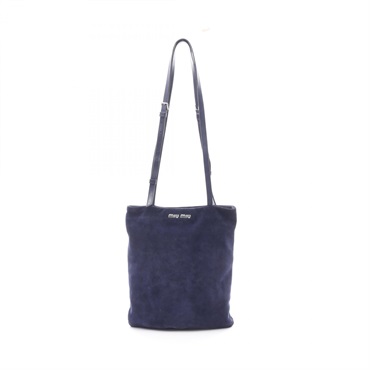 Miu Miu Shoulder Bag 5BG011 Suede Navy Used Women
