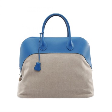HERMES Bolide Relax 45 Handbag Evercolor leather Toile de Camp Blue Beige used D