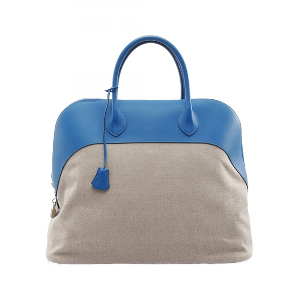 HERMES Bolide Relax 45 Handbag Evercolor leather Toile de Camp Blue Beige used D