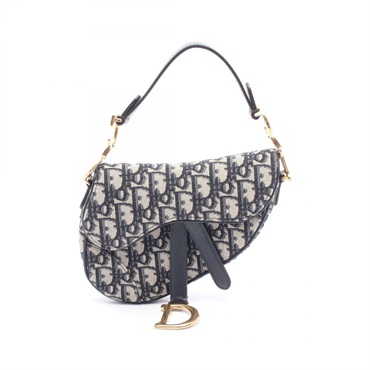 Christian Dior Saddle Oblique Jacquard mini Handbag canvas Navy Used Women