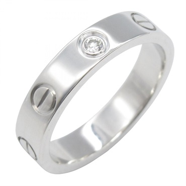 CARTIER Mini Love 1P Diamond Ring 18KWG White Gold Used women US size 4.5 #48