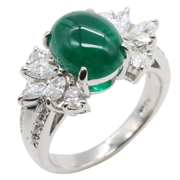 JEWELRY Emerald Diamond Ring Emerald Pt900 Platinum Green Used US Size 4.25