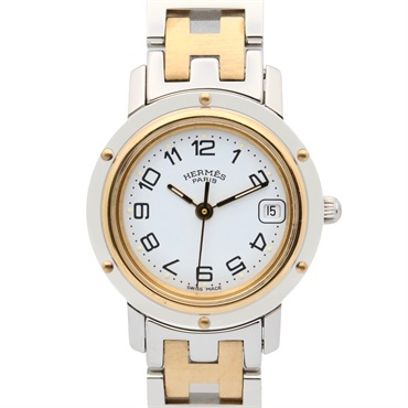 HERMES Clipper Wrist Watch CL4.220 Quartz Gold Plated Stainless Steel Used Women