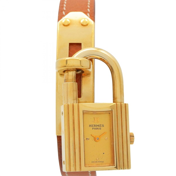 HERMES Kelly Wrist Watch KE1.201 Quartz Gold Plated Leather belt Used Women