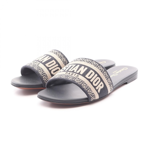 Dior Dway Shoes Sandals KCQ166ERC56B36.5 canvas Navy Beige NEW Women size 36 1/2