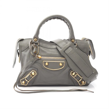 BALENCIAGA Classic Metallic Edge Mini City Handbag 390160 leather Gray Used