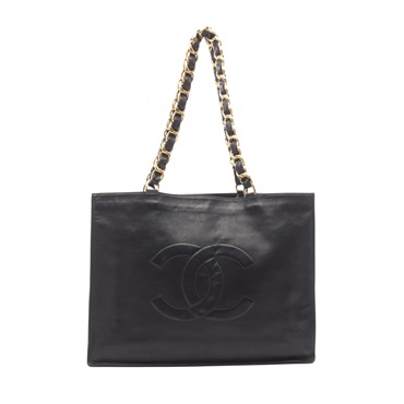 CHANEL Jumbo COCO Mark chain Tote Bag leather Black Used Women GHW CC