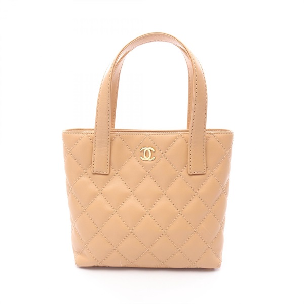 CHANEL Wild stitch Tote Hand Bag leather Beige Used Women GHW CC Coco