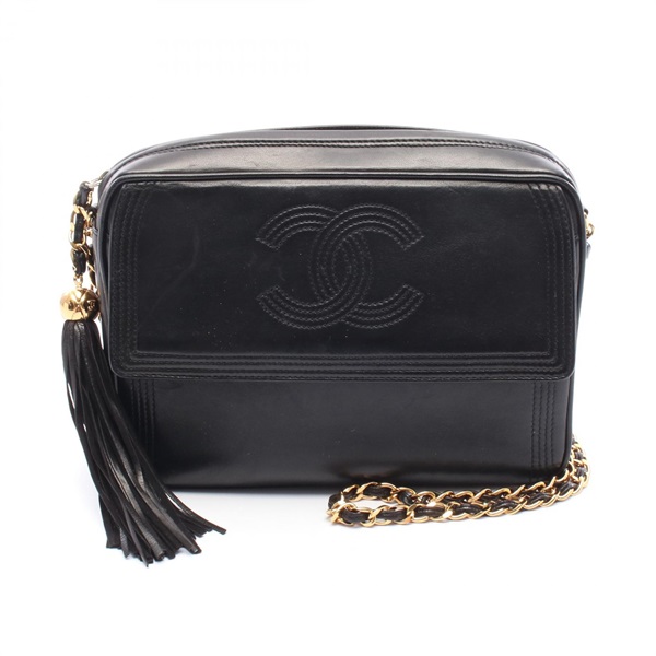 CHANEL COCO Mark Chain Shoulder Bag Lamb leather Black Used Women GHW CC