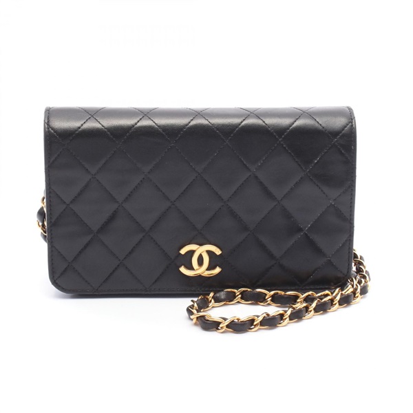 CHANEL Mini Matelasse Full Flap push lock Chain Shoulder Bag Lambskin Black GHW