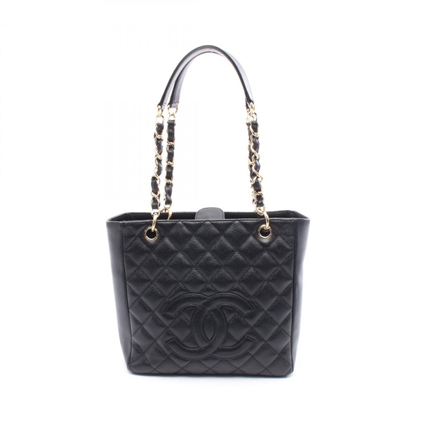 CHANEL Matelasse PST Chain Tote Bag Calfskin Black Used Women GHW COCO CC