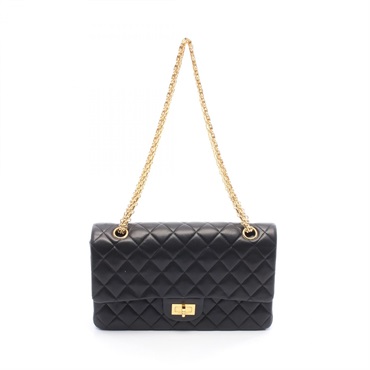 CHANEL 2.55 Matelasse Mademoiselle Chain Shoulder Bag Lambskin Black GHW Used CC