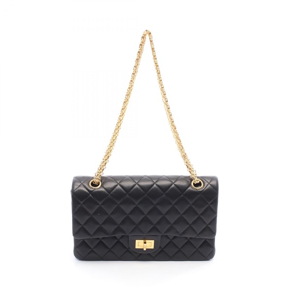 CHANEL 2.55 Matelasse Mademoiselle Chain Shoulder Bag Lambskin Black GHW Used CC