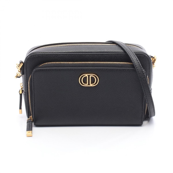 Christian Dior Caro double pouch Shoulder crossbody Bag leather Black Used Women
