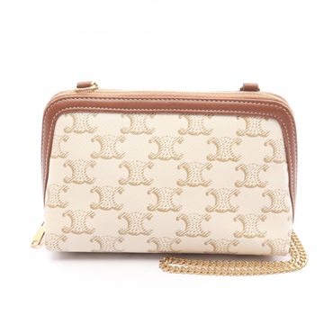 CELINE Triomphe chain crossbody Shoulder Bag 10E382CBX canvas leather Beige used