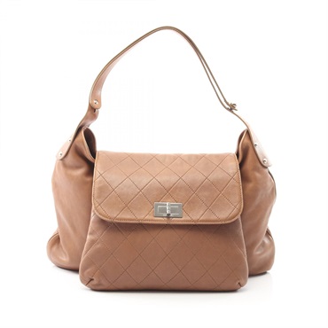 CHANEL 2.55 Shoulder Bag leather Grained calfskin Brown Used Women SHW CC Coco