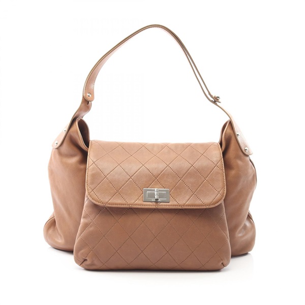 CHANEL 2.55 Shoulder Bag leather Grained calfskin Brown Used Women SHW CC Coco