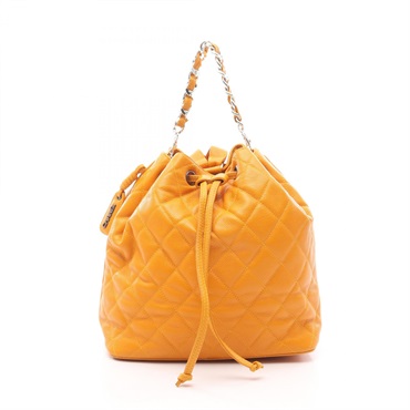 CHANEL Matelasse Rucksack Backpack Calfskin Orange Used Women COCO CC