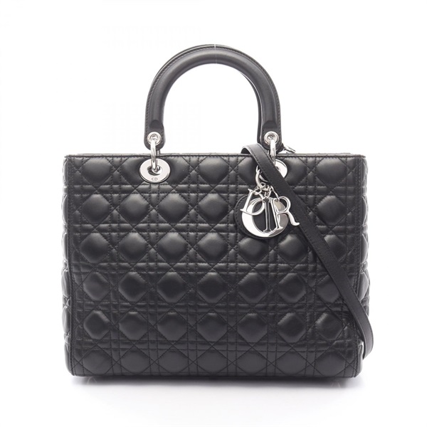 Christian Dior Lady Dior Large Cannage 2Way Shoulder Handbag leather Black Used