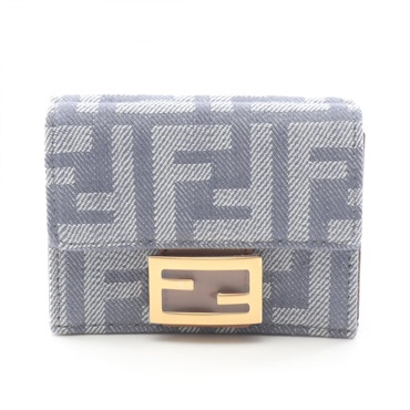 FENDI Baguette Zucca Tri-fold compact wallet 8M0395AUT4F1SXQ canvas light Blue