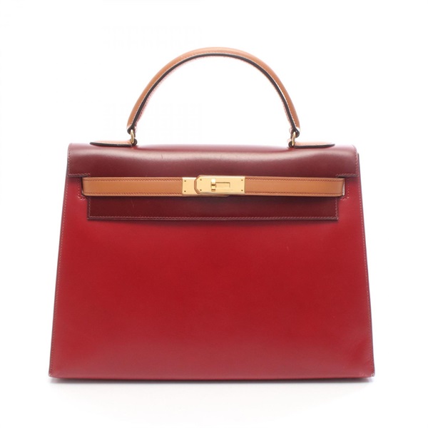 HERMES Kelly 32 Tricolor Shoulder Handbag leather Rouge vif H Natural Used GHW Q