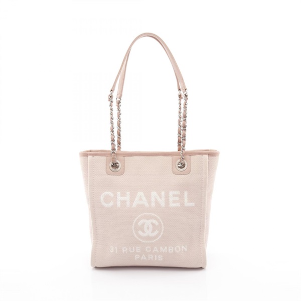 CHANEL Deauville PM Chain shoulder Tote Bag canvas leather Pink Used Women SHW