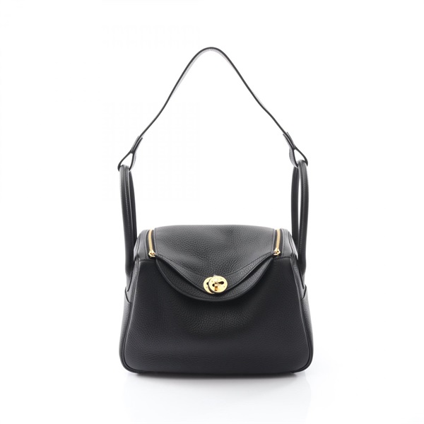 HERMES Lindy 26 Shoulder Bag K Taurillon Clemence Black Women GHW