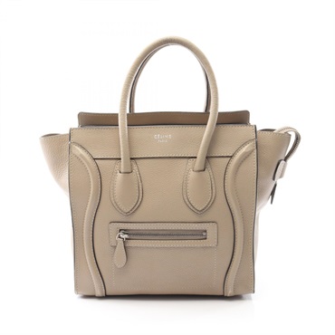 CELINE Luggage micro shopper Tote Bag leather Greige Used Women