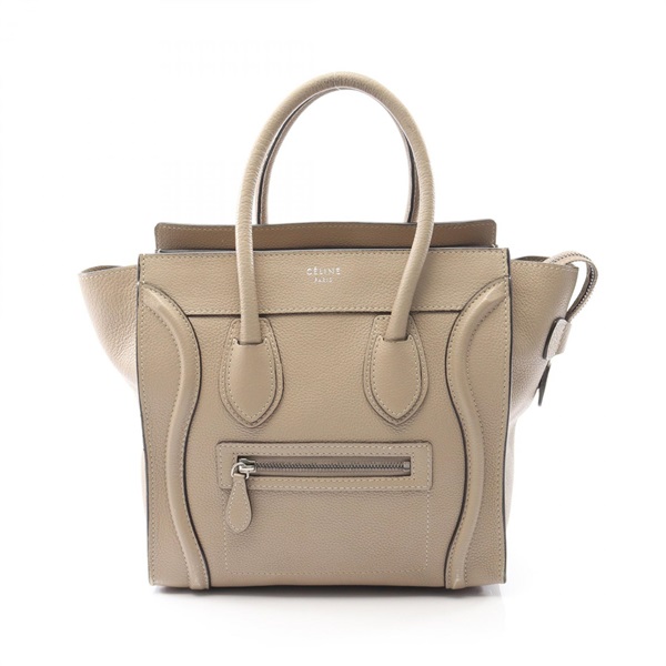 CELINE Luggage micro shopper Tote Bag leather Greige Used Women