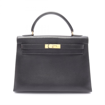 HERMES Kelly 32 Shoulder Handbag Ardennes leather Black Used Women GHW Y