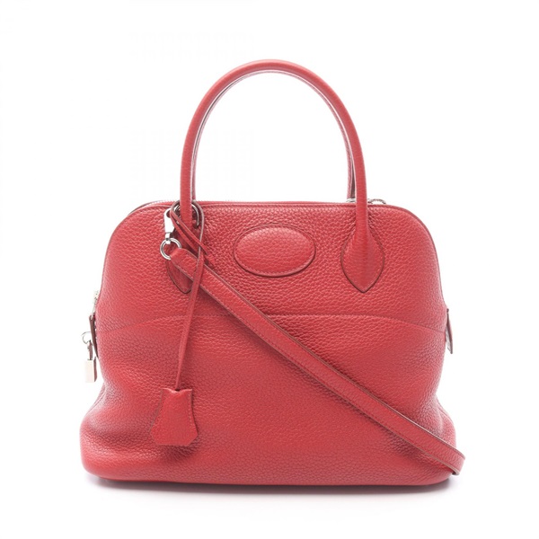 HERMES Bolide 31 Shoulder Handbag Clemence leather Red Rouge casaque Used R SHW