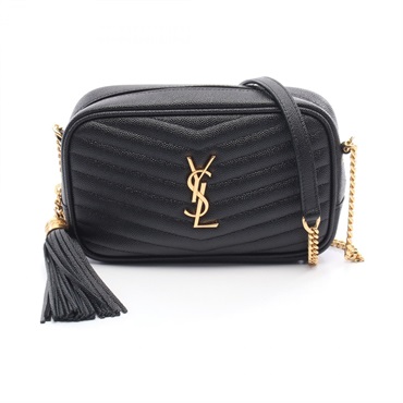 YVES SAINT LAURENT Lou mini Chain Shoulder Bag leather Black Used Women GHW