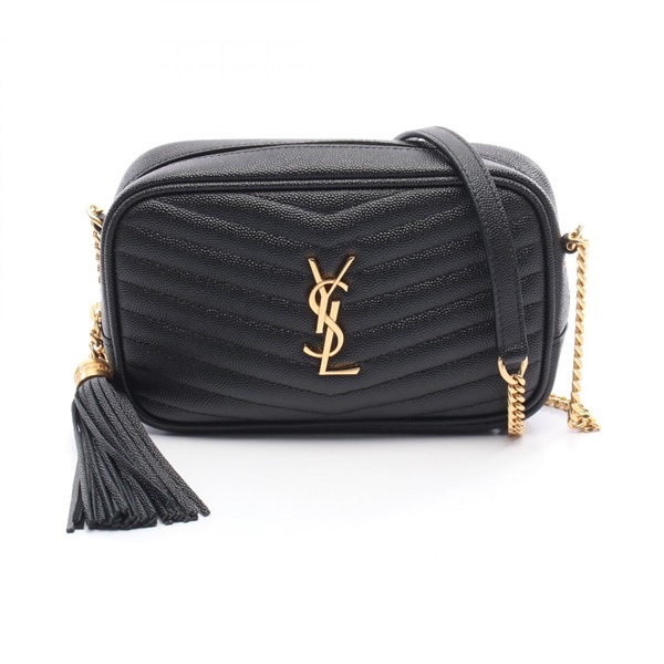 YVES SAINT LAURENT Lou mini Chain Shoulder Bag leather Black Used Women GHW