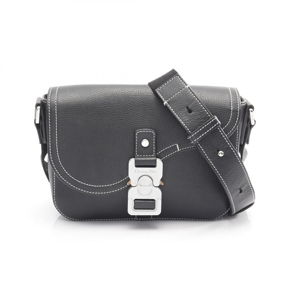 Christian Dior SADDLE FLAP MESSENGER Crossbody Shoulder Bag leather Black Used