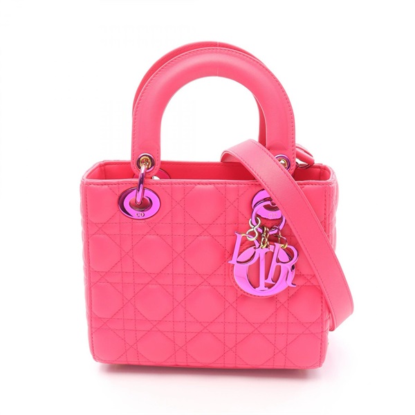 Dior Lady Dior Small Cannage Shoulder Handbag leather Pink Used Women Crossbody
