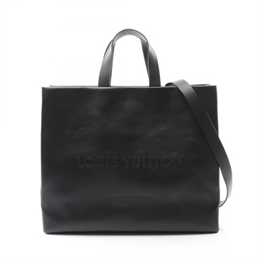 LOUIS VUITTON Shopper Tote MM Shoulder Bag M13979 leather Black Used mens LV