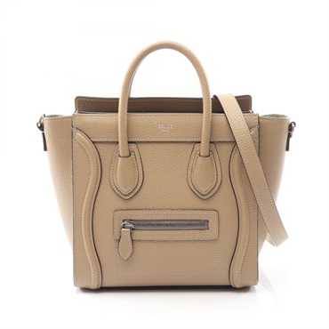 CELINE Luggage Nano Shopper Shoulder Handbag leather Beige Used Women crossbody
