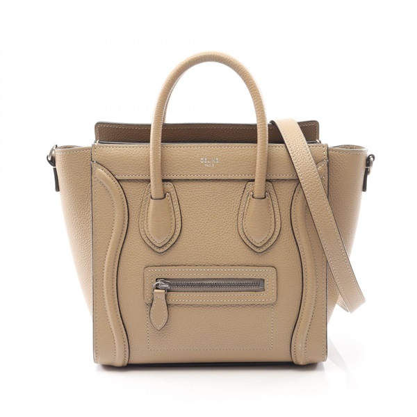 CELINE Luggage Nano Shopper Shoulder Handbag leather Beige Used Women crossbody