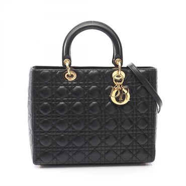 Dior Lady Dior Large Cannage Shoulder Handbag leather Black Used Women GHW