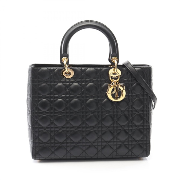 Dior Lady Dior Large Cannage Shoulder Handbag leather Black Used Women GHW