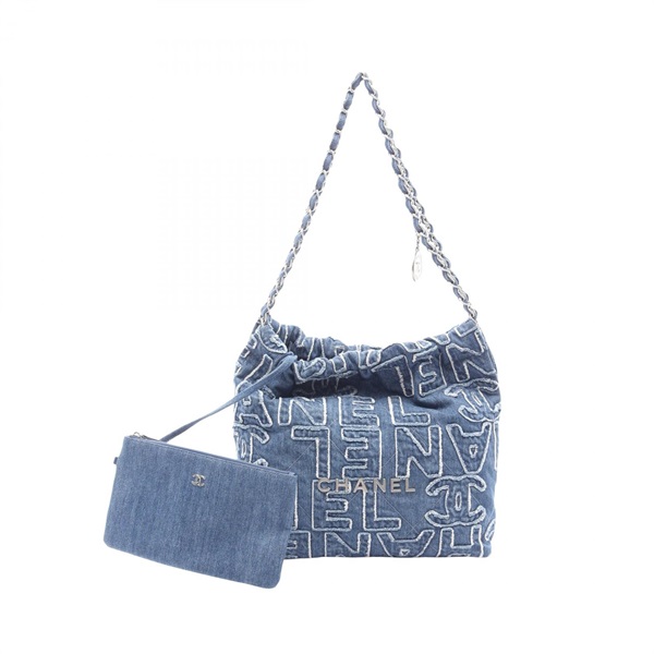 CHANEL 22 small Chain Shoulder Bag AS3260 denim Blue Used Women SHW COCO CC