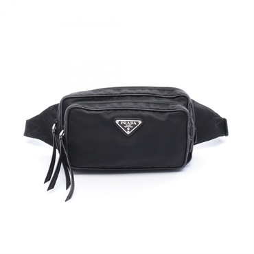 PRADA Triangle logo Waist bag Nylon leather Black Used unisex