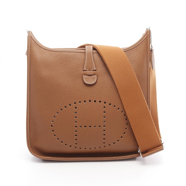 HERMES Evelyne Troyes PM Shoulder Bag Clemence leather Brown Used Women SHW Y
