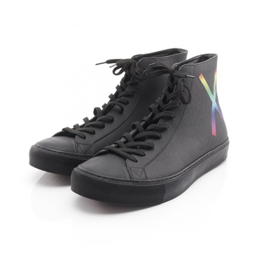 LOUIS VUITTON Tattoo line sneakers high-cut size #8 leather Black Used mens LV