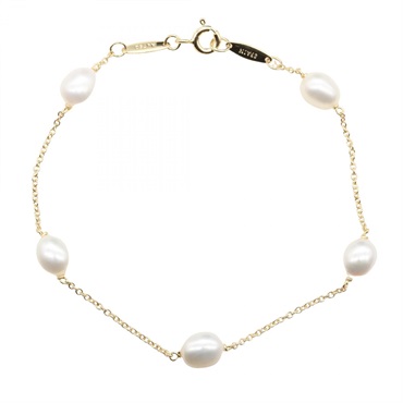 TIFFANY＆CO Pearl By the Yard chain Bracelet 16.5cm 18KYG Used Women