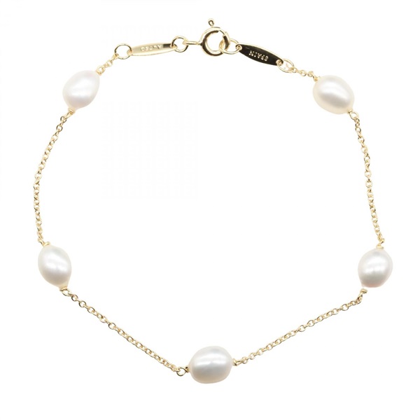 TIFFANY＆CO Pearl By the Yard chain Bracelet 16.5cm 18KYG Used Women