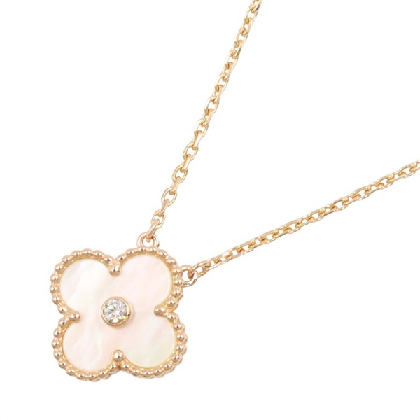 Van Cleef & Arpels Vintage Alhambra Mother of Pearl Diamond Necklace 18KPG Gold
