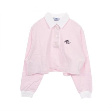 PRADA Jersey Polo Shirt M size blouse cotton Pink Used Women