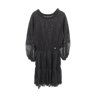 CHANEL COCO Mark button Dress Viscose Gray Used Women #36